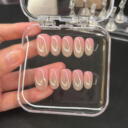 Nude Basic Cat Eye Press On Nails - Natural Pink Nude Gel Nails - Clean Girl - Handmade Reusable Nail Set - Custom Size Set - PN251109