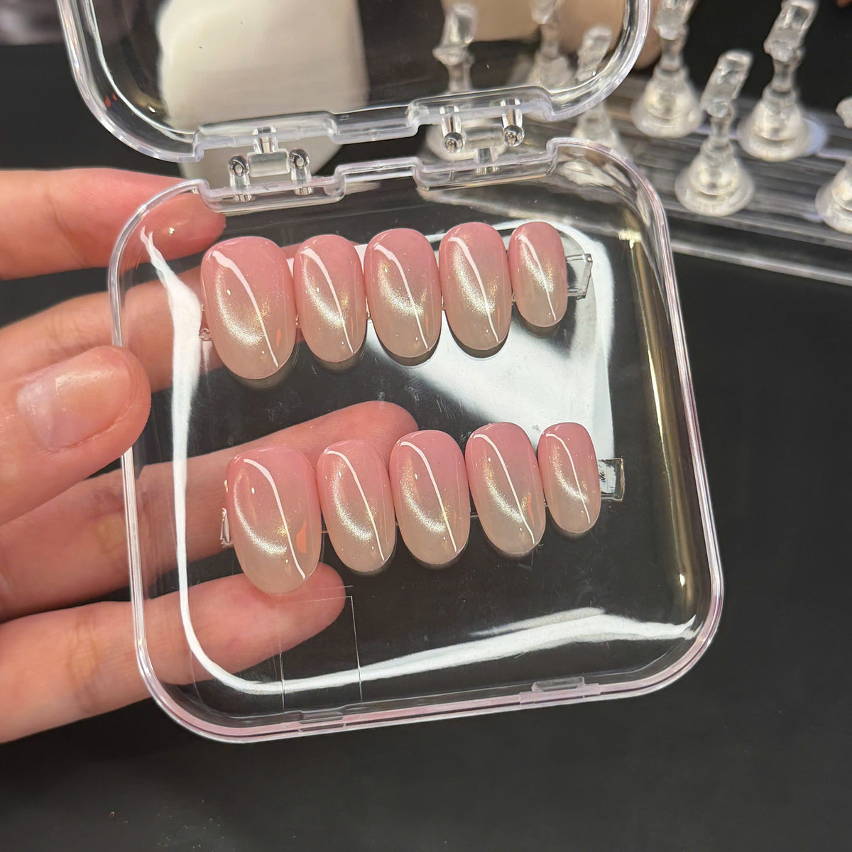 Nude Basic Cat Eye Press On Nails - Natural Pink Nude Gel Nails - Clean Girl - Handmade Reusable Nail Set - Custom Size Set - PN251109