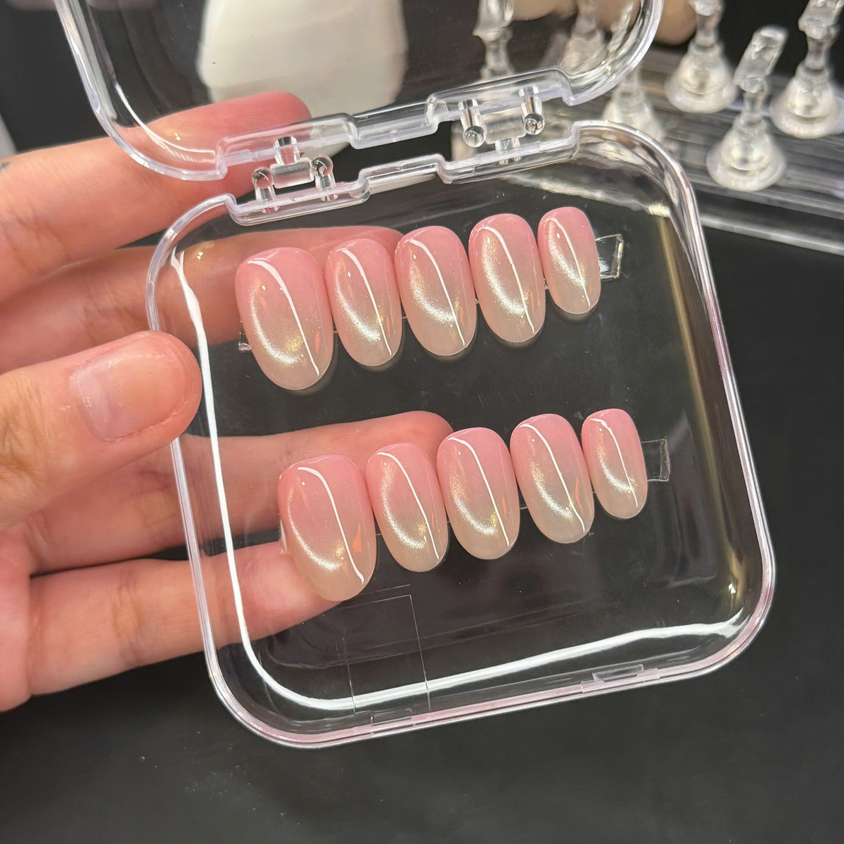 Nude Basic Cat Eye Press On Nails - Natural Pink Nude Gel Nails - Clean Girl - Handmade Reusable Nail Set - Custom Size Set - PN251109