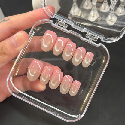Nude Basic Cat Eye Press On Nails - Natural Pink Nude Gel Nails - Clean Girl - Handmade Reusable Nail Set - Custom Size Set - PN251109