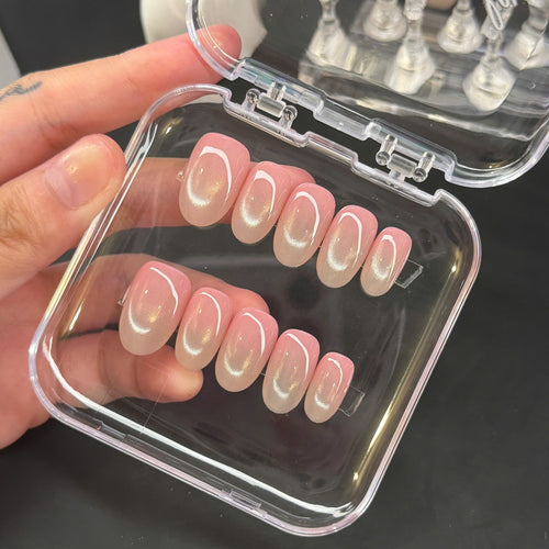 Nude Basic Cat Eye Press On Nails - Natural Pink Nude Gel Nails - Clean Girl - Handmade Reusable Nail Set - Custom Size Set - PN251109