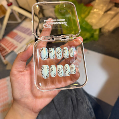 White Pearl Cat Eye Press On Nails with Silver Leaf - Bridal Pearl Nails - Handmade Glossy Gel Nails - Elegant Wedding Press On Set - Custom Size Set - PN251120