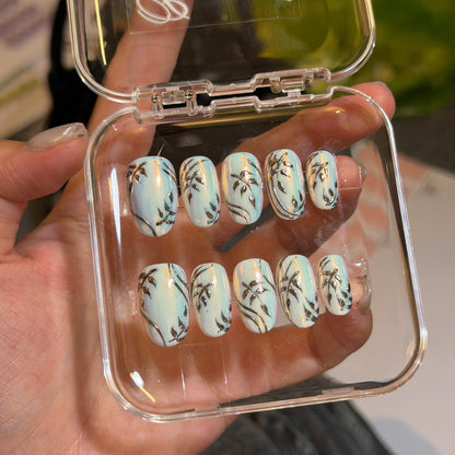 White Pearl Cat Eye Press On Nails with Silver Leaf - Bridal Pearl Nails - Handmade Glossy Gel Nails - Elegant Wedding Press On Set - Custom Size Set - PN251120