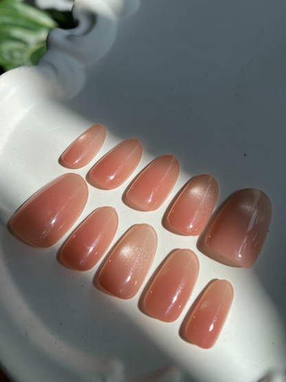 Nude Basic Cat Eye Press On Nails - Natural Pink Nude Gel Nails - Clean Girl - Handmade Reusable Nail Set - Custom Size Set - PN251109