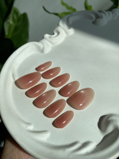 Nude Basic Cat Eye Press On Nails - Natural Pink Nude Gel Nails - Clean Girl - Handmade Reusable Nail Set - Custom Size Set - PN251109