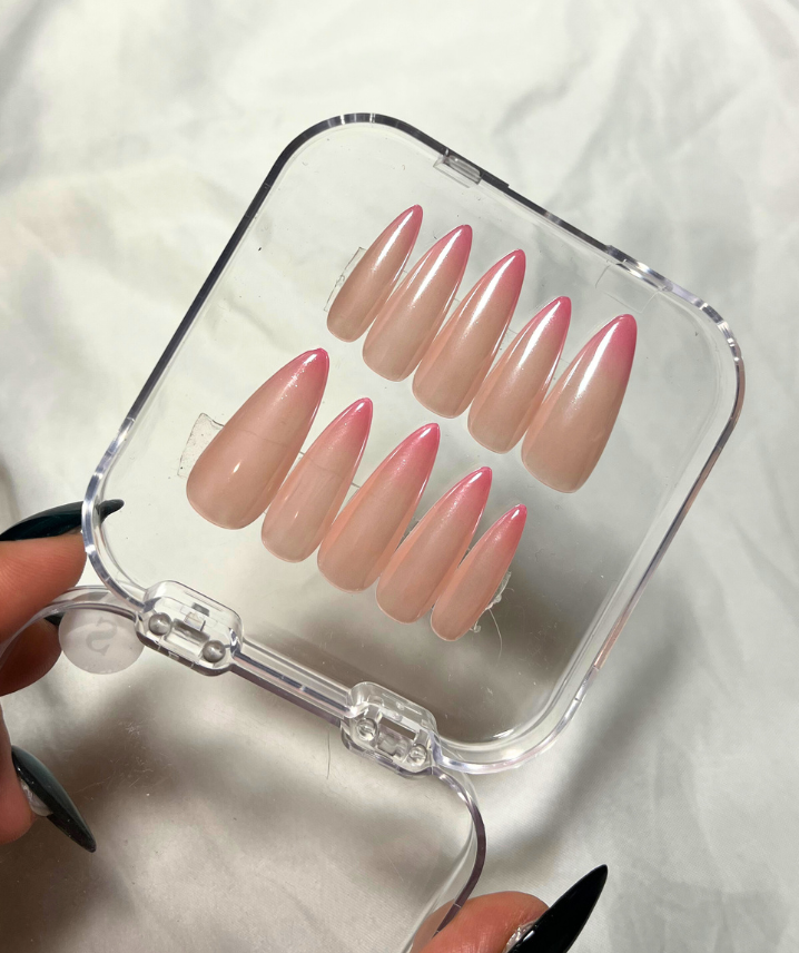Soft Pink Ombré Press-On Nails - Sheer Nude to Blush Gradient Nails - Valentines Nails - Wedding & Everyday Nails  -  Custom Size Set - NM233027