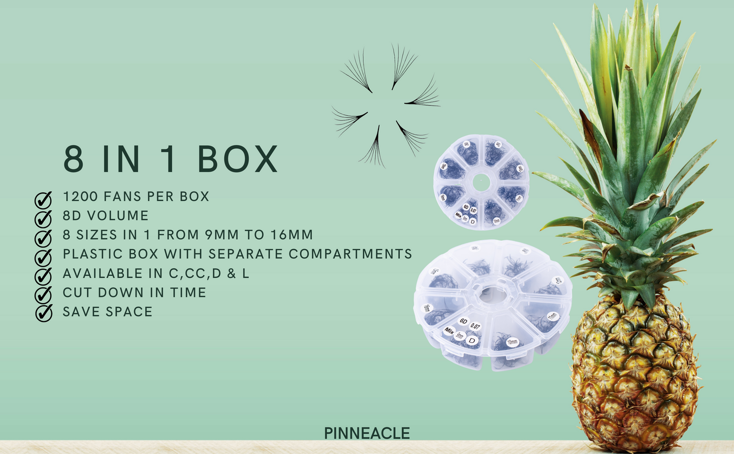 1200 Remade Volume Fans - 8 sizes 1 in box | Lengths: 10-17mm | Round Box | 7D
