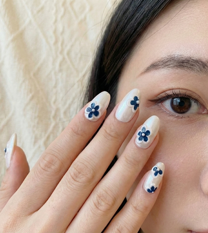 3D Pink Fuzzy Flower Press On Nails - White Base Flocked Velvet - Coquette Soft Girl Spring - Custom Size Set - PN251177