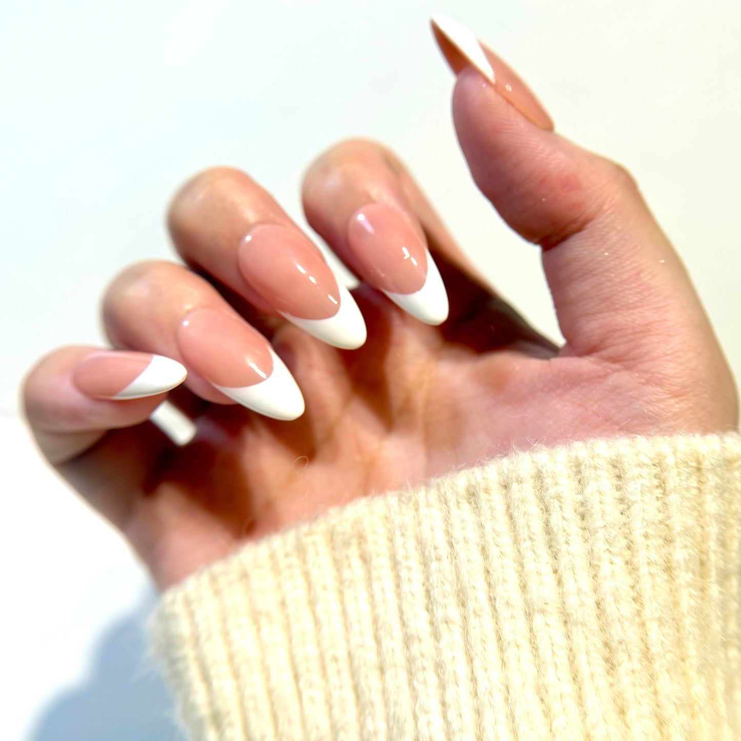 French Tip Press On Nails - Nude Pink Handmade Nails - Luxury Old Money Look Nails - Classic White Tip Press Ons - Custom Size Set - NM233004