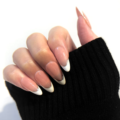 French Tip Press On Nails - Nude Pink with White Tips - Luxury Old Money Handmade Nails - Reusable Natural Salon Nails - Custom Size Set - NM233005