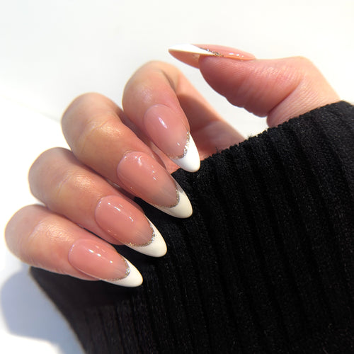 French Tip Press On Nails - Nude Pink with White Tips - Luxury Old Money Handmade Nails - Reusable Natural Salon Nails - Custom Size Set - NM233005