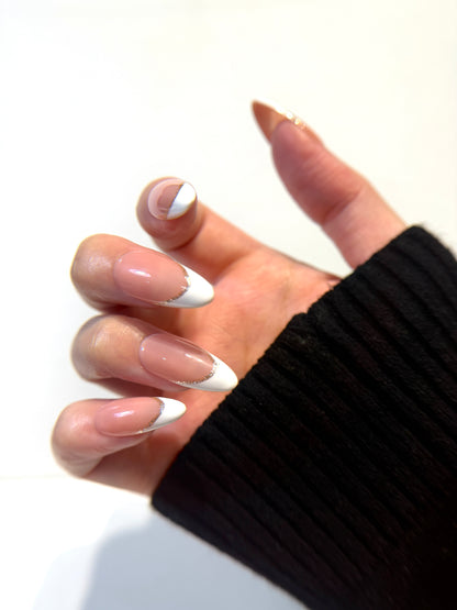 French Tip Press On Nails - Nude Pink with White Tips - Luxury Old Money Handmade Nails - Reusable Natural Salon Nails - Custom Size Set - NM233005