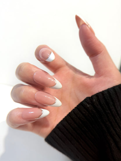 French Tip Press On Nails - Nude Pink with White Tips - Luxury Old Money Handmade Nails - Reusable Natural Salon Nails - Custom Size Set - NM233005