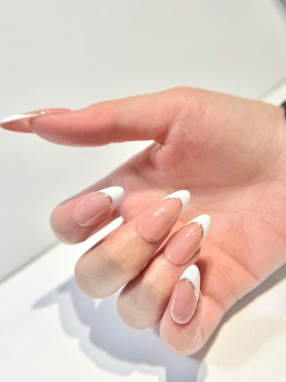 French Tip Press On Nails - Nude Pink with White Tips - Luxury Old Money Handmade Nails - Reusable Natural Salon Nails - Custom Size Set - NM233005