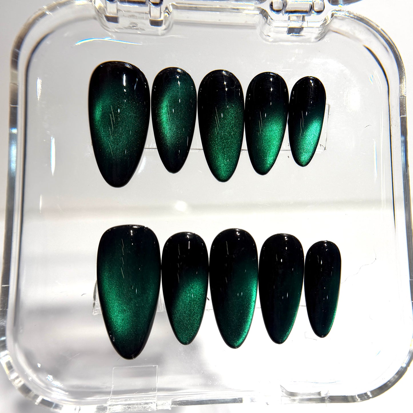 Emerald Green Cat Eye Press On Nails - Party Nails - Night Out Nails - Handmade Gel Nails - Magnetic Shimmer - Custom Size Set - NM233020