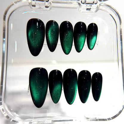 Emerald Green Cat Eye Press On Nails - Party Nails - Night Out Nails - Handmade Gel Nails - Magnetic Shimmer - Custom Size Set - NM233020