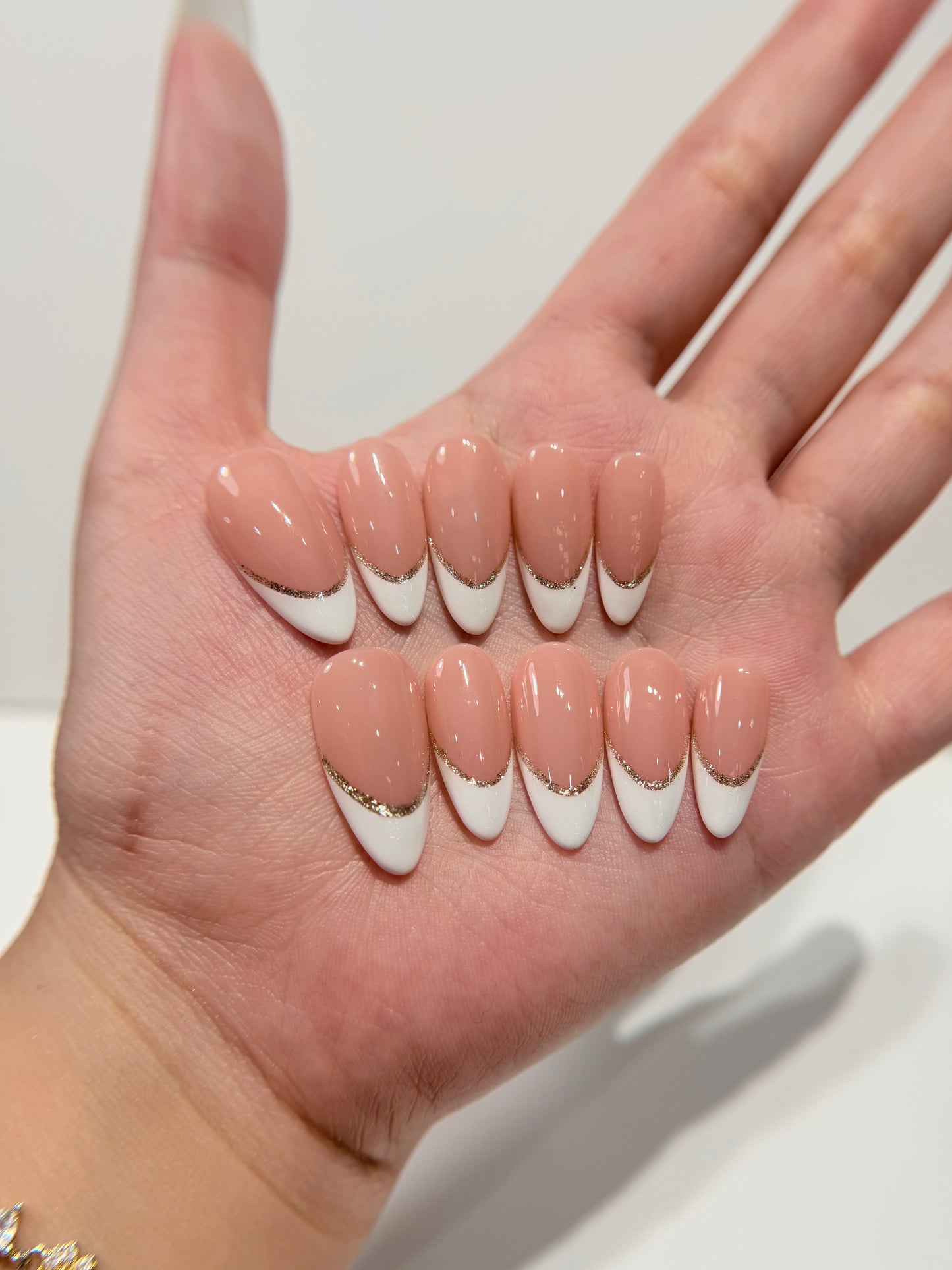 French Tip Press On Nails - Nude Pink with White Tips - Luxury Old Money Handmade Nails - Reusable Natural Salon Nails - Custom Size Set - NM233005