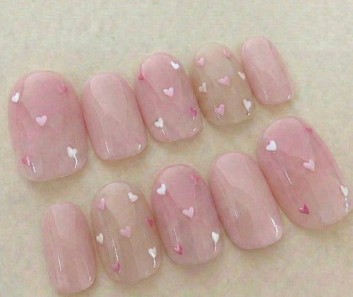 Sheer Pink Jelly Heart Press On Nails - Minimalist Valentine Art - Galentines Gift for Her - Lovecore Date Night - Custom Size Set - PN251212