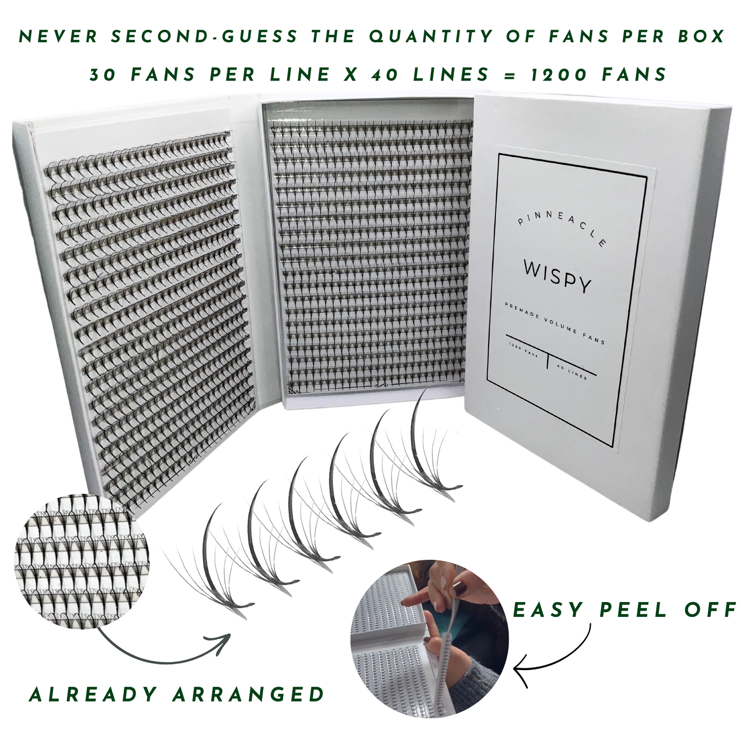Pinneacle - 1200 Fans - 5D Wispy Premade Fans - Premade Spike + Volume Fans For Professional Eyelash Extensions (0.07-5D)