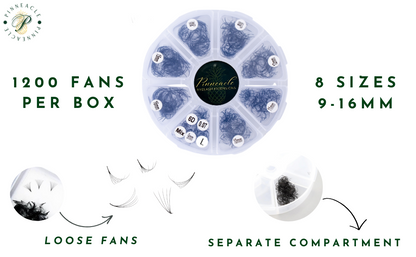 1200 Fans - 8 sizes 1 in box | Lengths: 11-18mm | Round Box | 7D