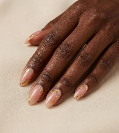 Blush Pink Press On Nails with Gold Foil - Nude Marble Glossy Nails - Elegant Wedding Press On Set - Custom Size Set - NM233032