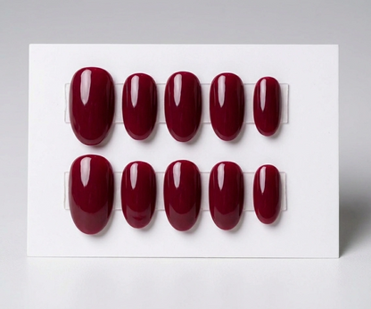 Dark Wine Red Press On Nails - Solid Burgundy Glossy Gel - Old Money Aesthetic - Timeless Valentine's Day Manicure - Custom Size Set - PN251240