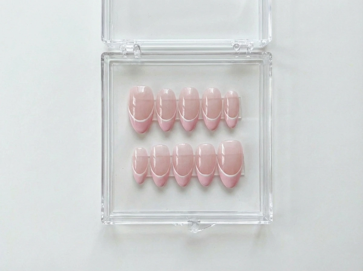 Pink Double French Tip Press On Nails Almond Nails, Reusable Glue On Nails, Pastel Pink Summer Manicure, Custom Fake Nails - PN251300)