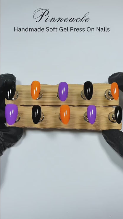 Rich Wife Nails, Halloween Ghost Press On Nails, 3D Pumpkin Cat Spooky Set, Orange Purple Black Gel Almond Nails, Reusable Custom Size Set - CT260905