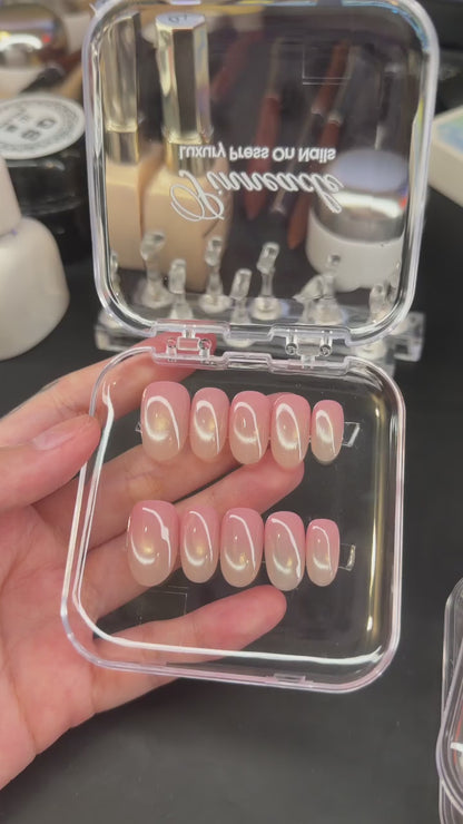 Nude Basic Cat Eye Press On Nails - Natural Pink Nude Gel Nails - Clean Girl - Handmade Reusable Nail Set - Custom Size Set - PN251109