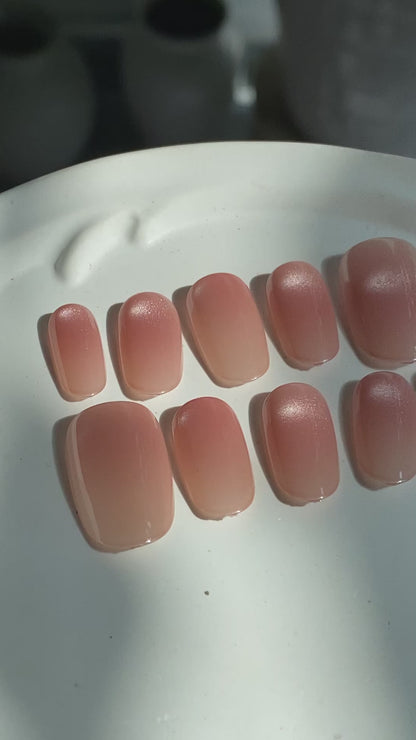 Nude Basic Cat Eye Press On Nails - Natural Pink Nude Gel Nails - Clean Girl - Handmade Reusable Nail Set - Custom Size Set - PN251109